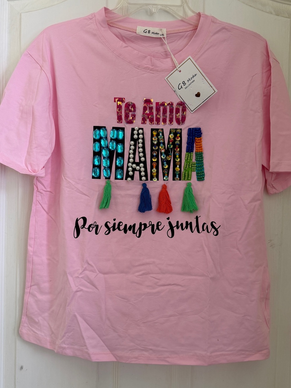 Moda Pink Short-Sleeve Embellished "Te Amo Mami" Tee